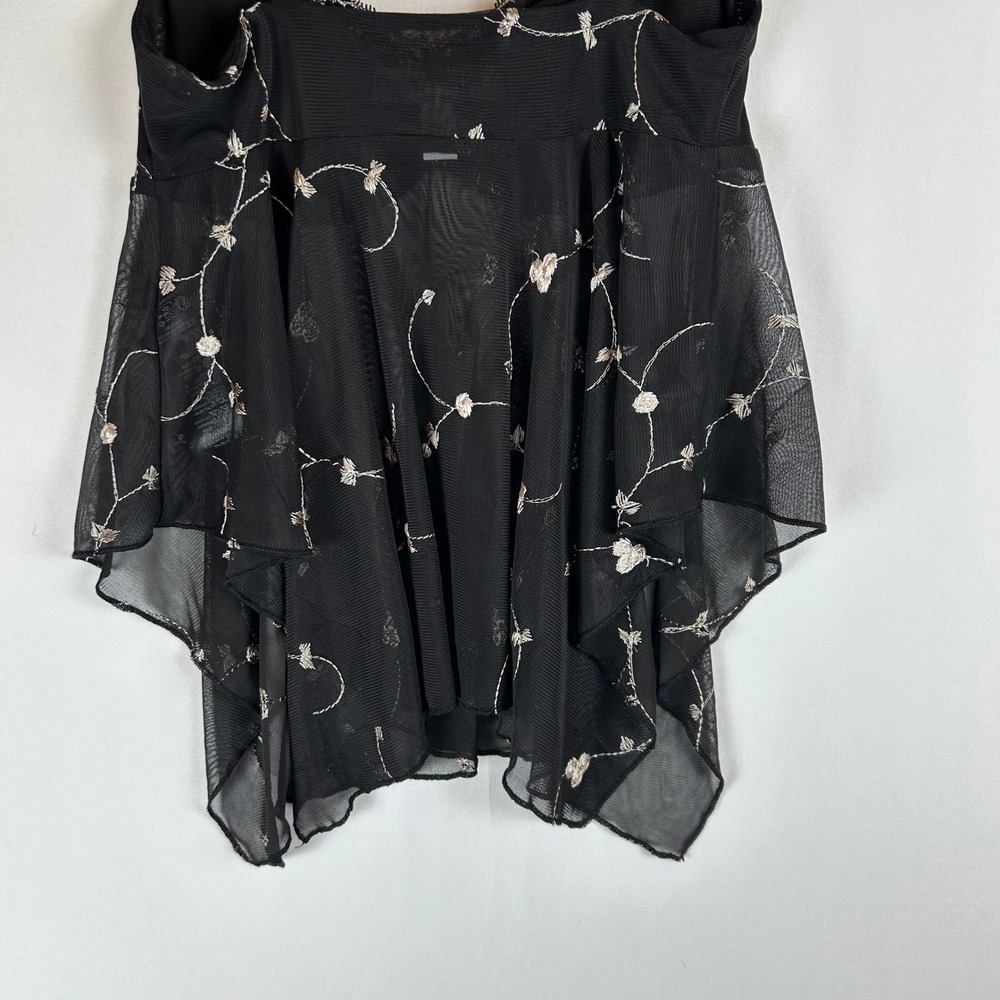 Urban Outfitters Black Mesh Floral Embroidered Handkerchief Hem Camisole Top XS - Picture 9 of 9